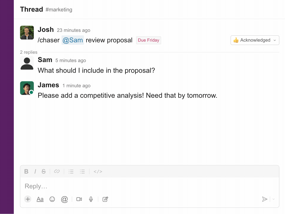 Convert a Slack message into a task using the message menu.