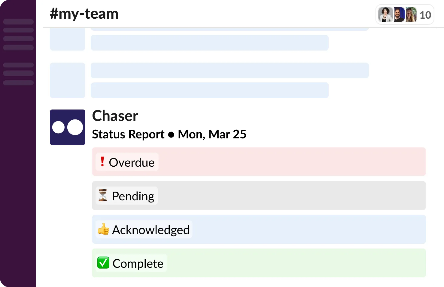 Screenshot of a team project status page with progress indicators and updates.