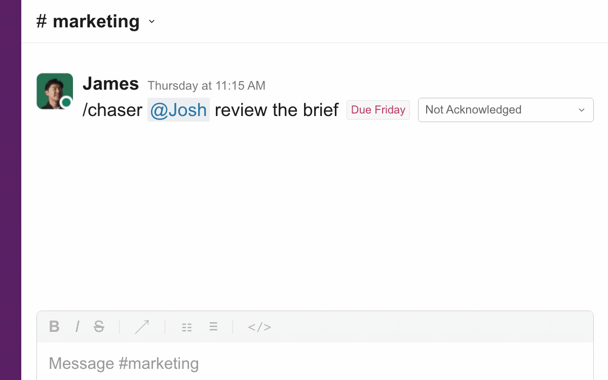 Log two hours of work from a task menu in Slack.